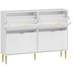 HOMCOM Narrow Shoe Cabinet with 4 Flip Drawers - White
