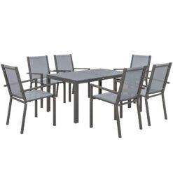Outsunny Seven-Piece Garden Dining Set, with Plastic Wood-Top Table - Grey