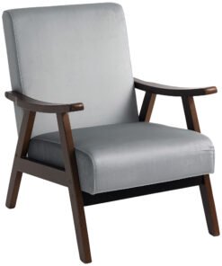 HOMCOM Nordic Accent Chair, Upholstered Velvet Armchair with Solid Wood Frame and Soft Thick Padded for Living Room, Bedroom, Grey