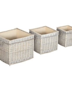 Outsunny Set of 3 Log Baskets for Wood Burner Indoor, Round Storage Basket with Lining and Rope Handles for Fireside Storage, Blankets, Beige
