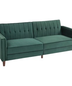 HOMCOM Velvet-Feel Three-Seater Sofa Bed - Green