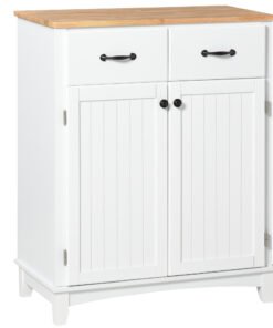 HOMCOM Modern Kitchen Cupboard, Wooden Storage Cabinet, Tableware Organizer with 2 Drawers for Living & Dining Room, White