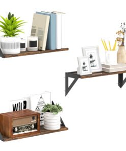 HOMCOM Set of 3 Wall Shelves, 43cm Vintage Wall Mounted Floating Shelves for Living Room, Entryway, Bedroom, Rustic Brown