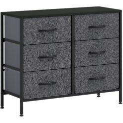 HOMCOM Fabric Chest of Drawers, Industrial Bedroom Dresser with 6 Fabric Drawers, Steel Frame and Wooden Top for Nursery, Living Room, Hallway, Black