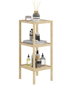 HOMCOM Three-Tier Bamboo Bathroom Shelf - Natural Finish