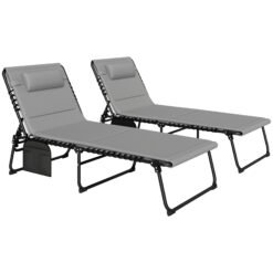 Outsunny Set of Two Reclining Sun Loungers - Light Grey