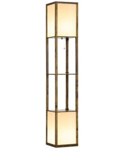 HOMCOM Modern Shelf Floor Lamp with Dual Ambient Light, Standing Lamp Living Room, Bedroom, 156cm, Brown
