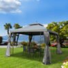 Outsunny 3(M)x3(M) Garden Gazebo Double Top Outdoor Canopy Patio Event Party Wedding Tent Backyard Sun Shade with Netting - Grey