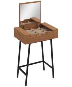 HOMCOM Vanity Desk with Flip-Up Mirror, Industrial Dressing Table with 16 Small Compartments for Bedroom, Natural Wood Effect