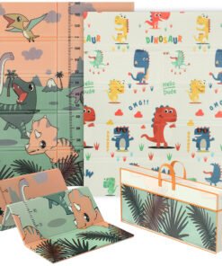 AIYAPLAY Dinosaur-Themed Baby Plat Mat Double Sided, Foldable, Water-Resistant for Outdoor/Indoor, 177 x 146 x 1.5cm