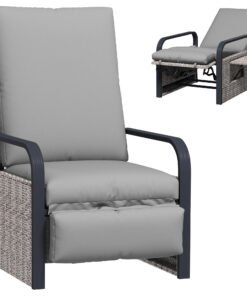 Outsunny 140° Reclining Rattan Armchair - Mixed Grey