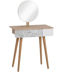 HOMCOM Dressing Table with Drawer and Mirror height adjustable Wooden Oak Color Bedroom Dressing Room Elegant and Durable