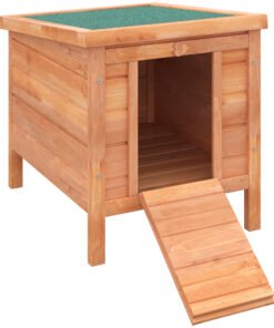 PawHut Wooden Rabbit Hutch Outdoor, Guinea Pig Hutch, Rabbit Hideaway, Cat House, Bunny Cage Small Animal House 51 x 42 x 43 cm, Natural