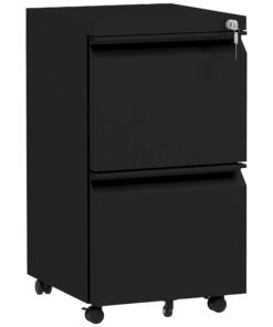 Vinsetto 2-Drawer Mobile Filing Cabinet, Steel Lockable File Cabinet for Letter, A4 and Legal Size, Pre-Assembled Body, Black