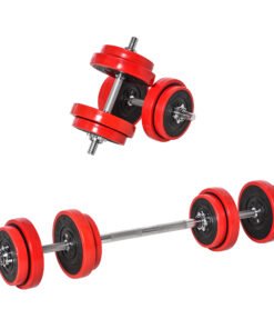 HOMCOM 20KGS 2-In-1 Dumbbell & Barbell Adjustable Set Strength Muscle Exercise Fitness Plate Bar Clamp Rod Home Gym Sports Area