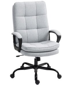 HOMCOM Double Padded Linen-Look Office Chair - Light Grey