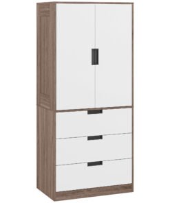 HOMCOM Two Door Wardrobe with drawers for Bedroom Use Family Use, White Brown
