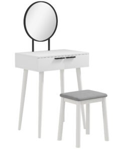 HOMCOM Dressing Table with Mirror and Stool, Vanity Makeup Desk Set with 2 Drawers, Cushioned Stool and Make-up Organiser for Bedroom and Dressing Room, 60 x 40 x 123 cm, White
