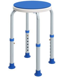 HOMCOM 360° Swivel Shower Chair, Height Adjustable Aluminium Shower Stool with Non-Slip Feet for Disabled, Elderly, Blue