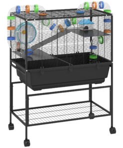 PawHut 3 Tier Large Hamster Cage on Wheels with 17 cm Deep Tray, Storage Shelf for Syrian, Gerbil, Rats