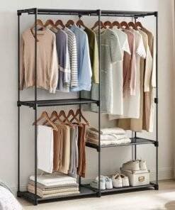 Industrial Open Wardrobe Clothes Rail Rack Bedroom Storage Metal Shelves Unit
