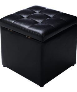 Foldable Cube Ottoman Pouffe Storage Seat-Black
