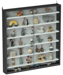 HOMCOM Six Shelf Display Cabinet, with Glass Doors - Black and White
