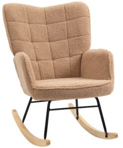 HOMCOM Soft Fleecey Rocking Wingback Chair - Light Brown