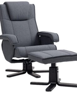 HOMCOM Rocker Swivel Recliner Chair with Footstool - Charcoal Grey Linen