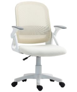 HOMCOM Breathable Mesh Office Chair, Ergonomic Swivel Computer Chair with Flip-up Armrests, Lumbar Back Support for Home/Office, White