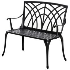 Outsunny 2-Seater Cast Aluminium Garden Bench Loveseat Outdoor Furniture Chair w/ Decorative Backrest & Ergonomic Armrest for Patio Terrace Porch