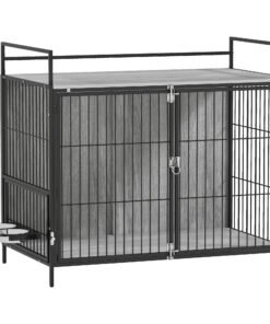 PawHut Large Dog Crate Furniture with Rotating Bowl Holder, 2 Bowls, 2 Doors, for Large Dogs, 100 x 60 x 88 cm, Grey