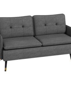 HOMCOM Modern Two Seater Sofa, Button Tufted Loveseat with Cushions and Steel Legs for Living Room, Guest Room, Dark Grey