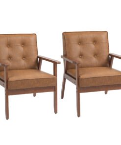 HOMCOM 2 Pack Retro-Style Accent Chair, with Faux Leather Seat - Brown