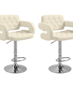 Upholstered Swivel Bar Stool, Set of 2 Height Adjustable Barstool with Back, Armrest, Footrest for Kitchen, White