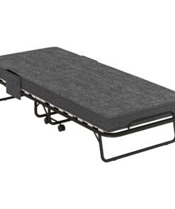HOMCOM Single Steel Frame Folding Bed, with Wheels - Black/Grey