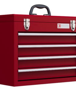 DURHAND Lockable Metal Tool Box, 4 Drawer Tool Chest with Latches, Handle, Ball Bearing Runners, Red