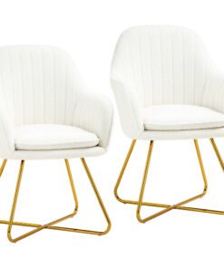 HOMCOM Set of Two Sherpa Fleece Dining Chairs - Cream