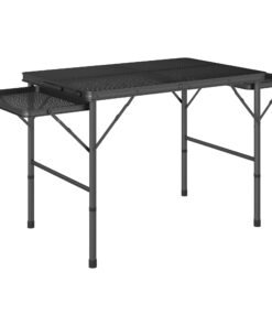 Outsunny Folding Grill Table, 4.5ft Portable Camping Table with 2 Wing Panels, Height Adjustable Metal Picnic Table for Camping, Picnic and BBQ, Black