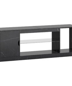 HOMCOM TV Stand Cabinet, Marble Effect TV Unit for up to 55" TVs with Glass Shelf and Storage Cabinet, Entertainment Unit for Living Room, Bedroom, Black