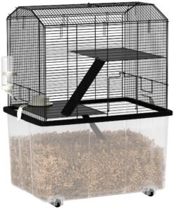 PawHut Three-Tier Gerbil Cage, Hamster Cage for Dwarf Hamster, Syrian Hamster w/ Wheels, Deep Bottom, Food Dish, Water Bottle