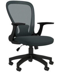 Vinsetto Ergonomic Office Chair, Mesh Desk Chair with Flip-up Armrest, Lumbar Back Support, Swivel Wheels, Grey
