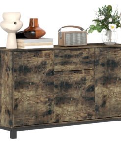 HOMCOM Sideboard, Industrial Storage Cabinet with Doors, Drawer, Cupboard and Adjustable Shelves for Living Room, Dining Room, Hallway, Rustic Brown