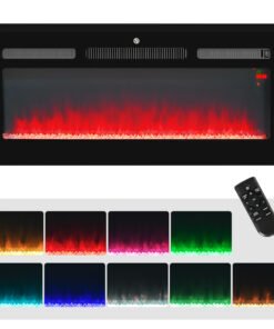 HOMCOM 102cm/40" Electric Fireplace, 2000W Recessed and Wall Mounted Electric Fire with Remote Control, 9 Flame Colour and Crystal, Black