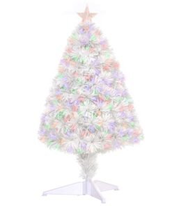 HOMCOM 2.5FT Prelit Artificial Tabletop Christmas Tree with Fibre Optics Holiday Home Xmas Decoration for Table and Desk, White