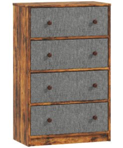 HOMCOM Chest of Drawers, Dresser with 4 Fabric Drawers - Grey and Rustic Brown