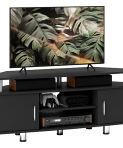HOMCOM TV Unit Cabinet for TVs up to 55 Inches with Storage Shelves and Cupboard, Entertainment Centre for Living Room, Black