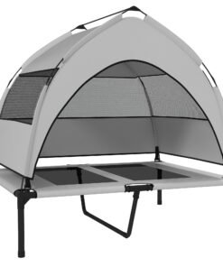 PawHut Portable Elevated Dog Bed with Removable Canopy, Cooling Raised Pet Cot for Medium Large Dogs, 92 x 75 x 89 cm