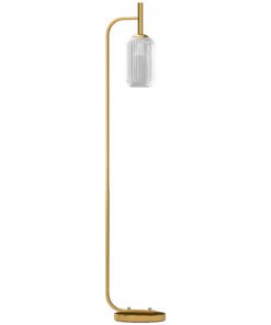 HOMCOM Floor Lamp for Living Room with Glass Lampshade, Modern Standing Lamp with Foot Switch for Bedroom, Bulb not Included, Gold Tone