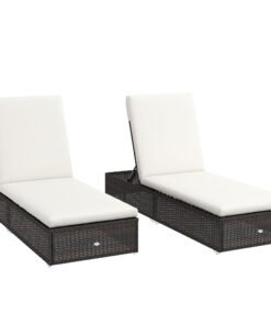 Outsunny Set of Two Rattan Sun Loungers, with Reclining Backs - Brown/Cream